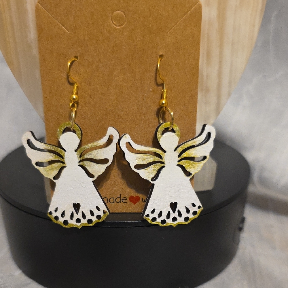 Charming Gold and White Angel Earrings